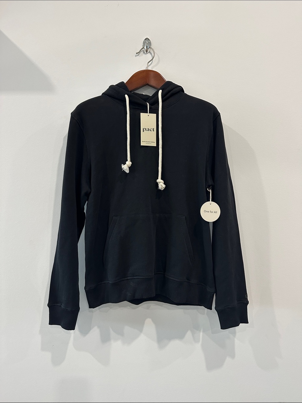 Pact Black Hoodie with White Drawcords - Men's Pullover